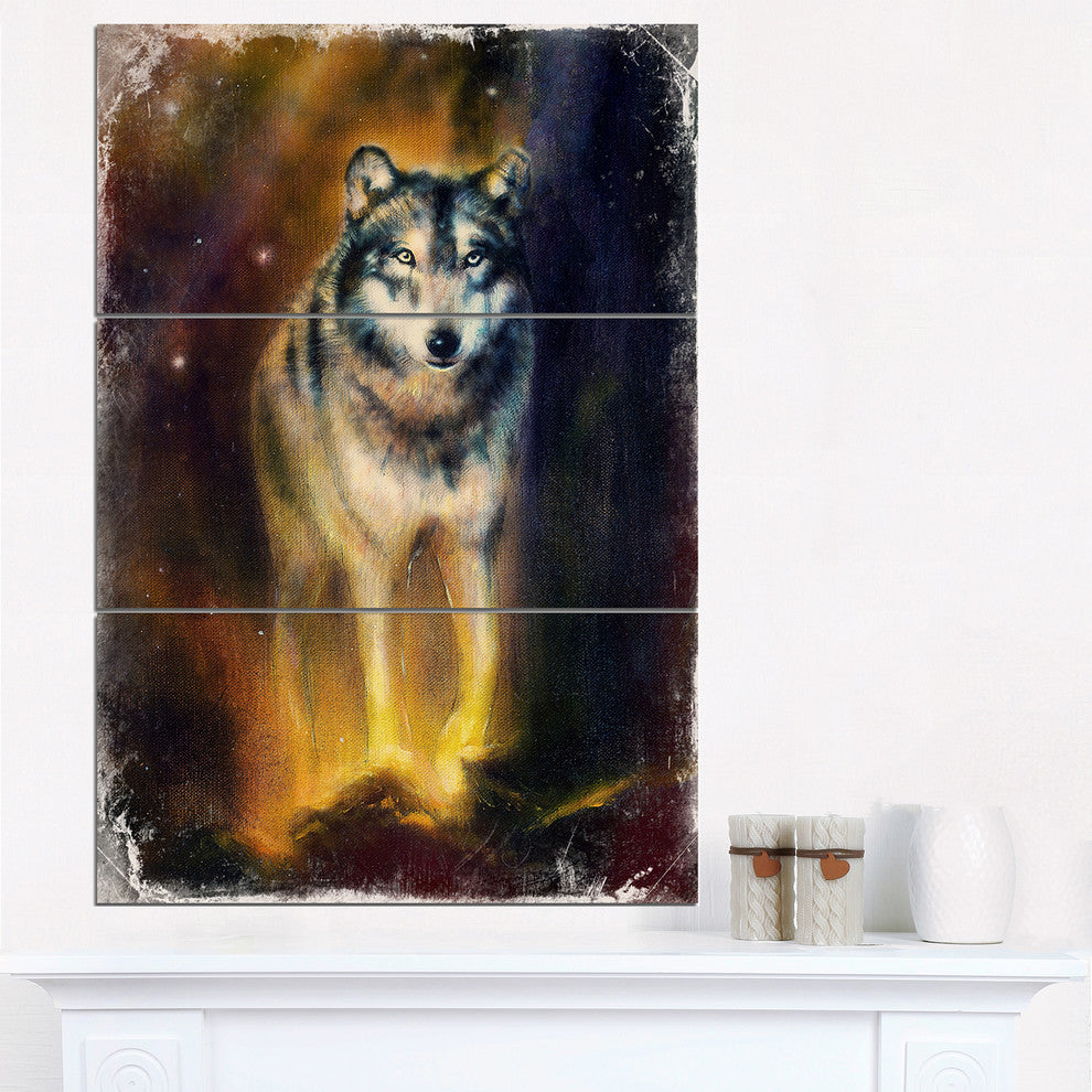 "Calm Wolf Illustration" Glossy Metal Wall Art, 3 Panels, 28"x36"