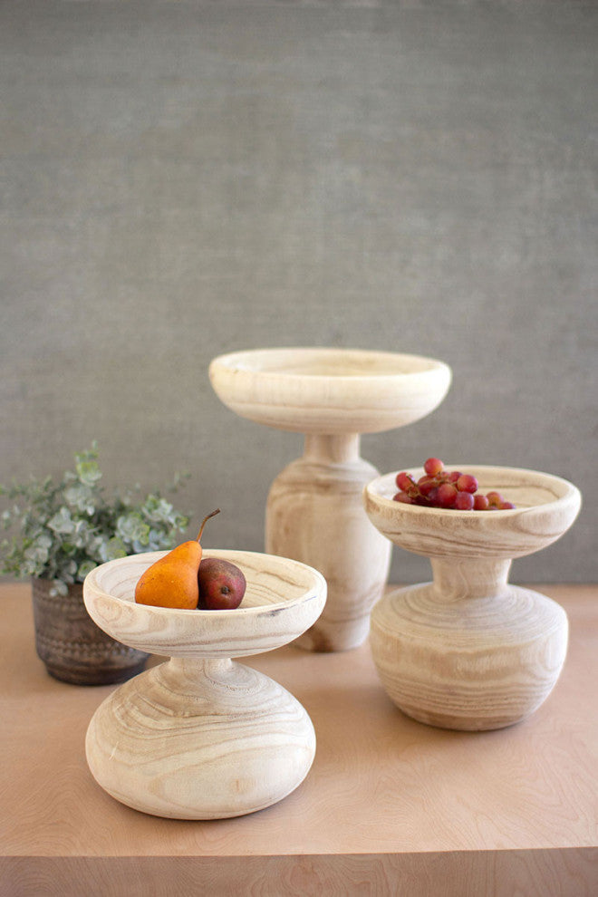 Kalalou Cfan1046 Set Of Three Turned Wooden Pedestals