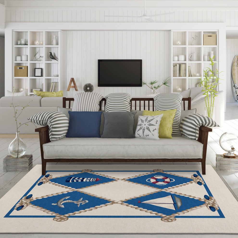 Indoor/Outdoor Harbor HA6 Ivory Machine Washable 3' x 5' Rug