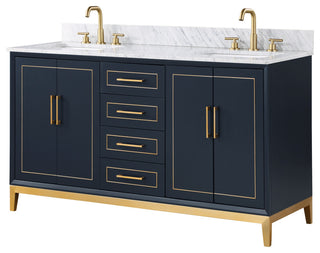 Gracie Bathroom Vanity, Pacific Blue With Carrara Marble, 60"