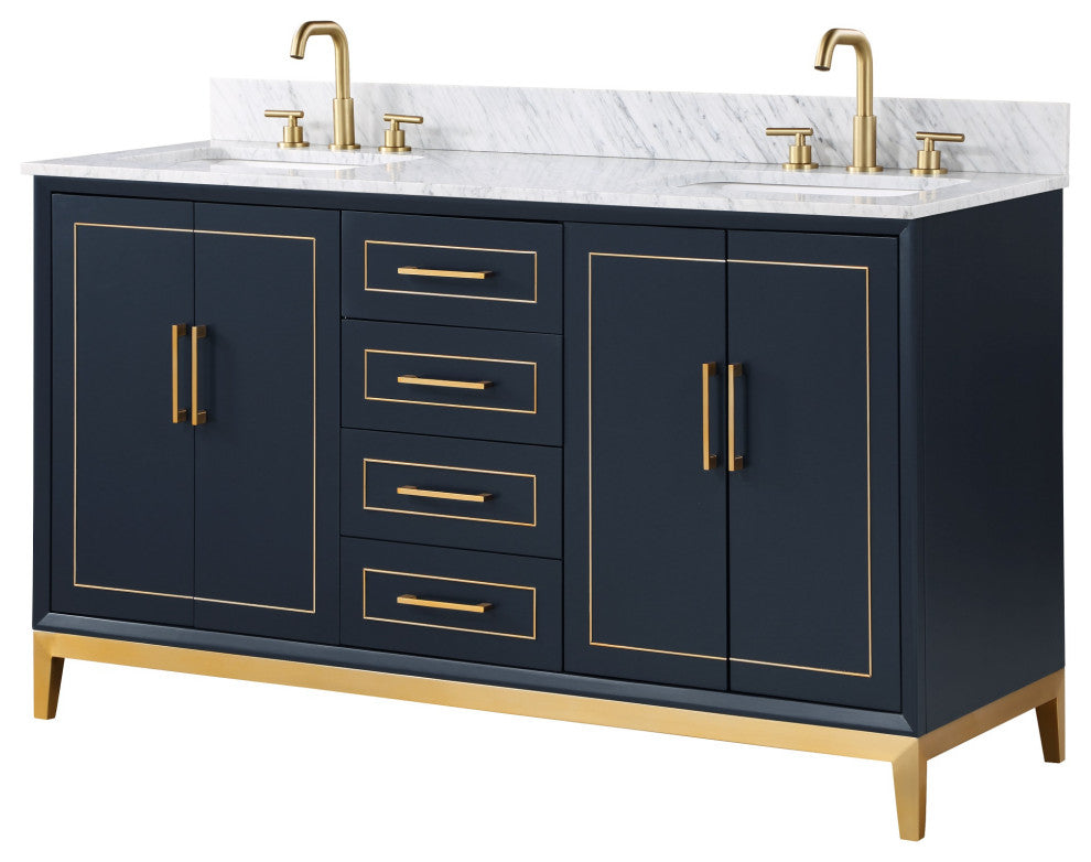 Gracie Bathroom Vanity, Pacific Blue With Carrara Marble, 60"