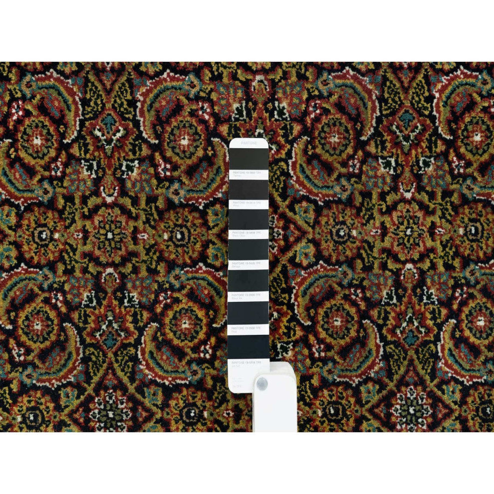 Grease Black Herrita Design 250 KPSI Wool Hand Knotted Oriental Rug, 4'1"x6'3"