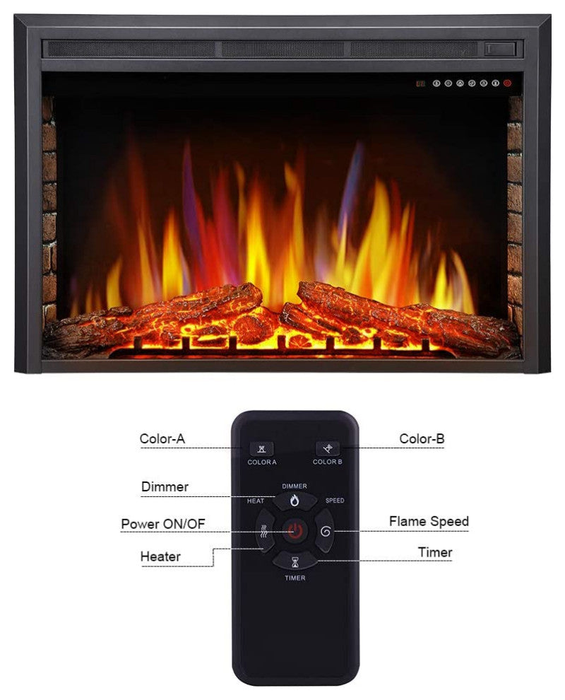 36" Electric Fireplace Insert, Freestanding and Recessed Electric Stove Heater