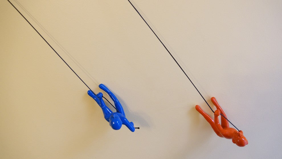 Blue and Orange Position #2 Climbing Man Wall Art, Set of 2