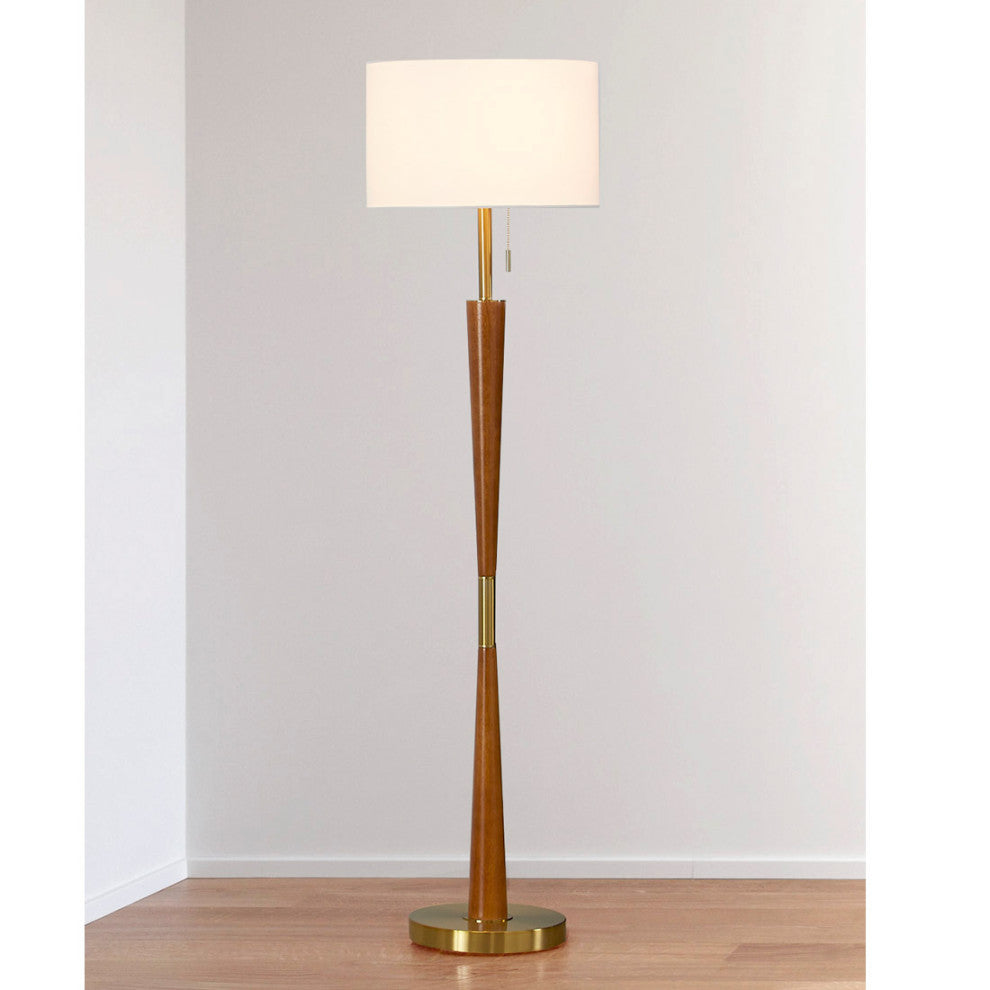 HOMEGLAM  Century 61"H  Wood Floor lamp, Brushed Brass