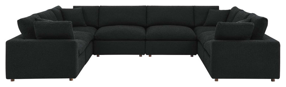 Commix Down Filled Overstuffed Boucle Fabric 8-Piece Sectional Sofa, Black