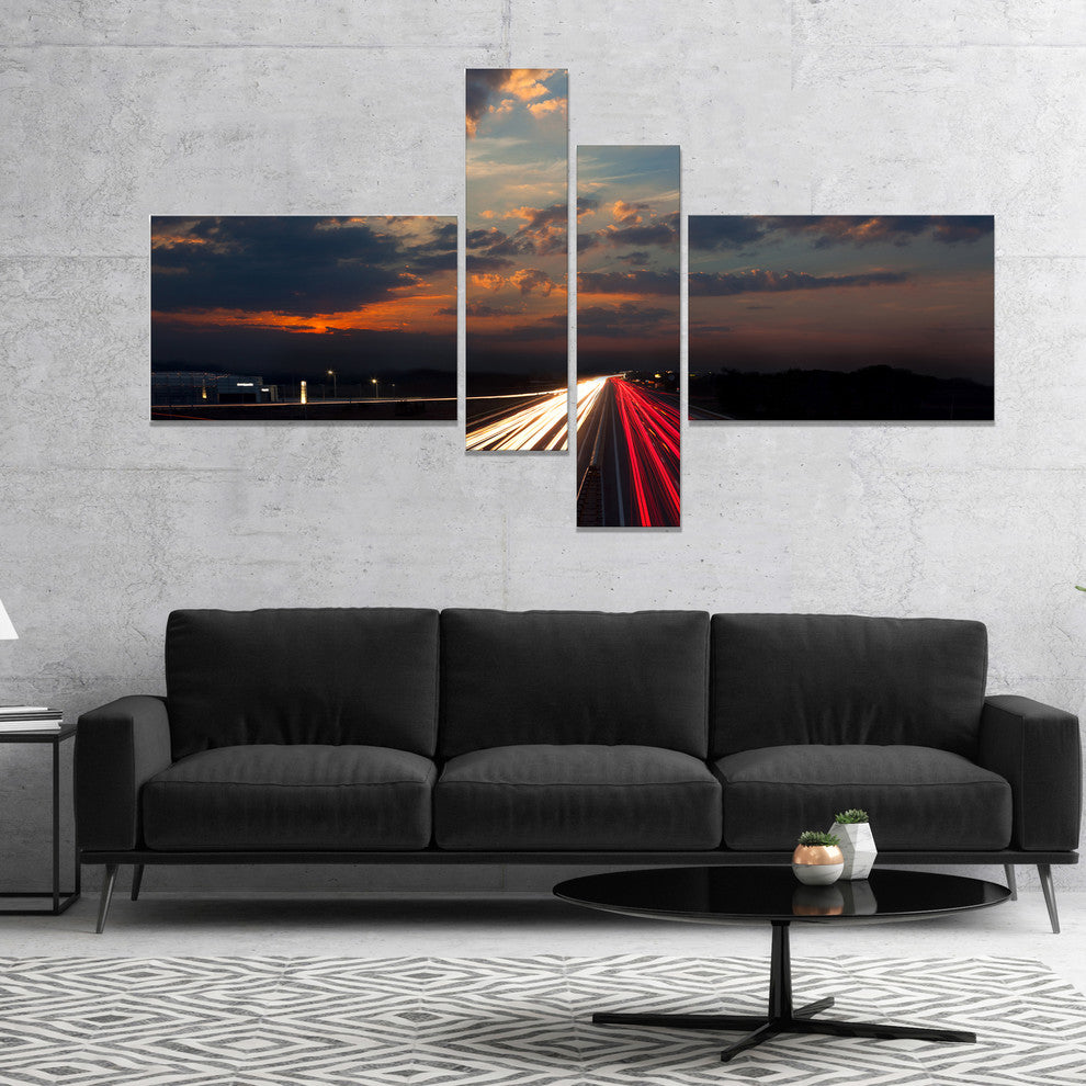 Long Exposure Traffic, Abstract Canvas art print, 60"x32", 4 panels
