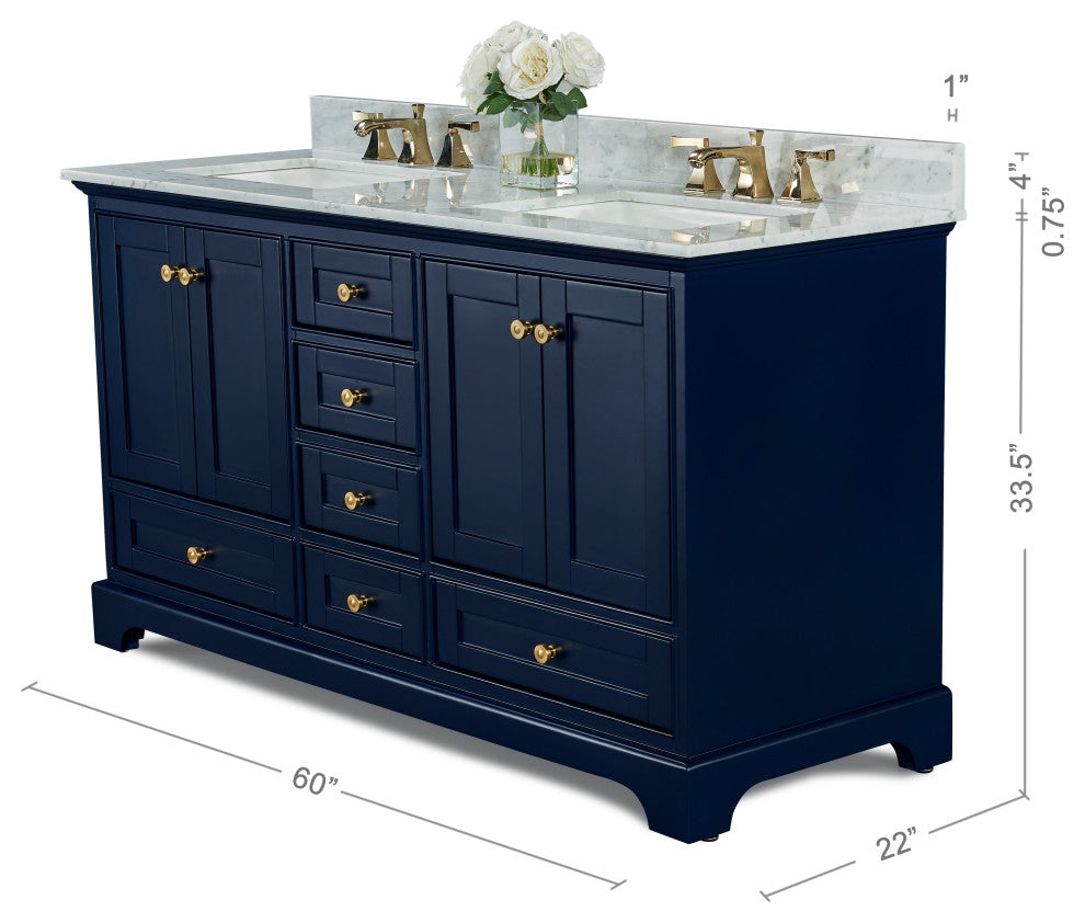 Audrey Vanity Set, Heritage Blue, 60", Gold Hardware, No Mirror