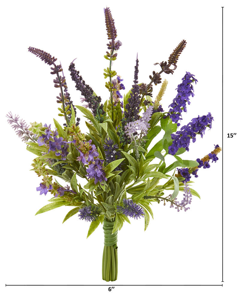 15" Lavender Artificial Flower Bouquet, Set of 3