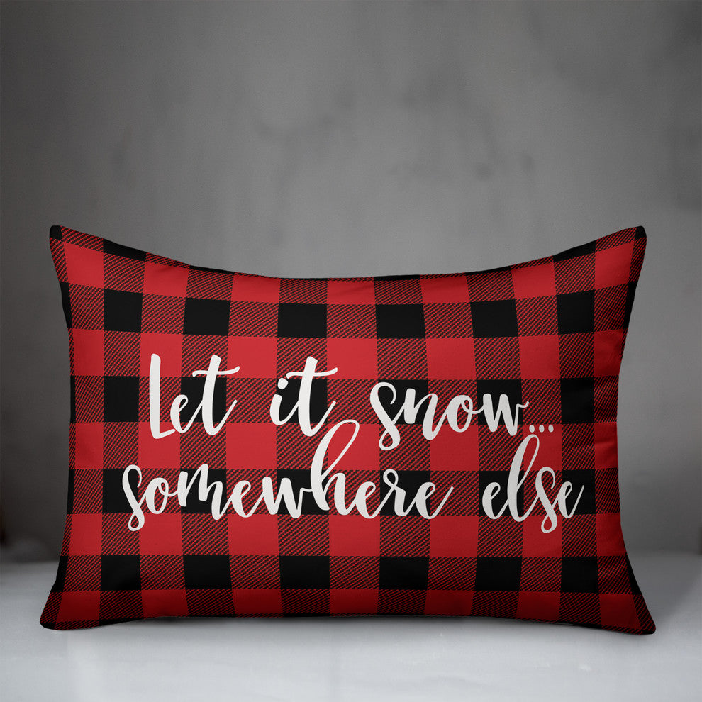 Let It Snow Somewhere Else, Buffalo Check Plaid 14x20 Lumbar Pillow