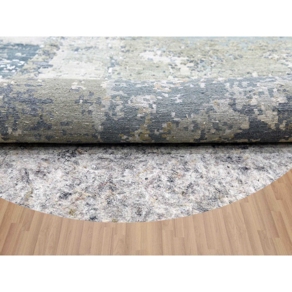 Gray Abstract Design, Hand Knotted Natural Wool Round Oriental Rug, 8'1"x8'5"