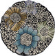 6" Round Blue and Black Floral Area Rug