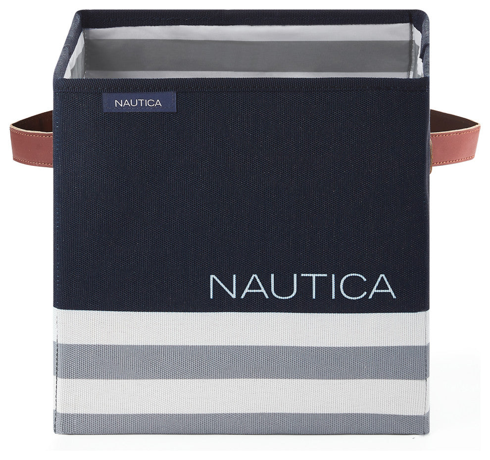 Nautica Folded Storage Cube, Navy Stripe