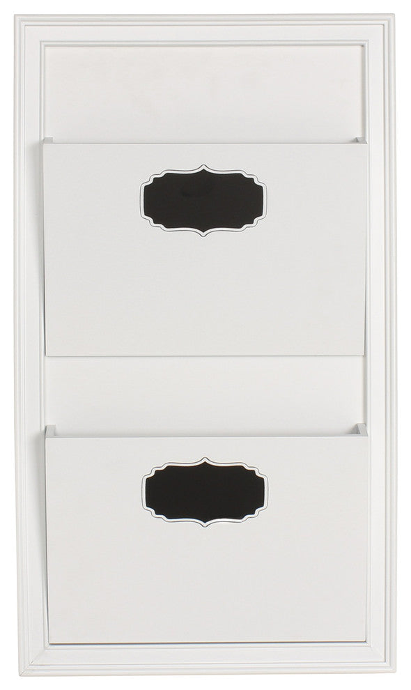 Walcott Wood Wall Organizer With Two Pockets, 11.5x20, White