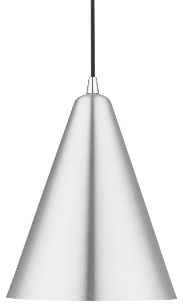 Dulce 1-Light Brushed Aluminum Cone Pendant, Polished Chrome Accents