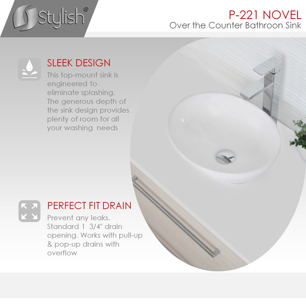 STYLISH 15" White Oval Ceramic Vessel Bathroom Sink