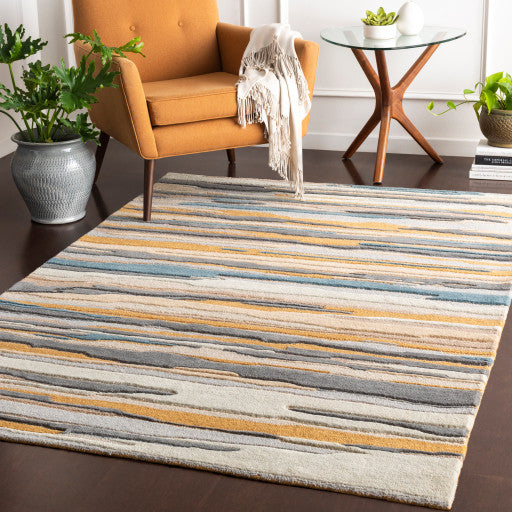 Surya Vernier VRN-1013 2'x3' Rug, Khaki/Light Gray/Mustard/Metallic - Champagne