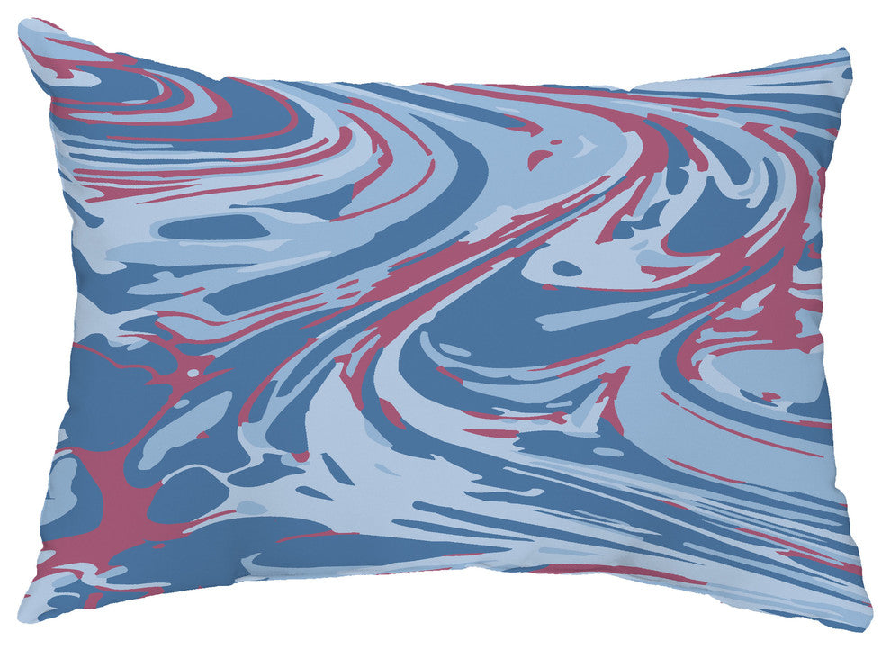 Marble Blend 14"x20" Decorative Abstract Outdoor Throw Pillow, Blue