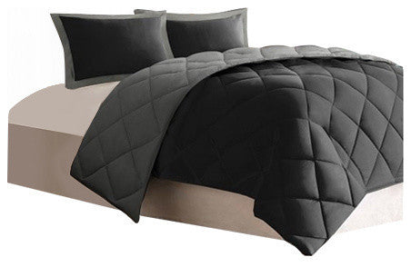Madison Park Microfiber Solid Comforter Mini Set, Black/Gray, Twin/Twin Xl