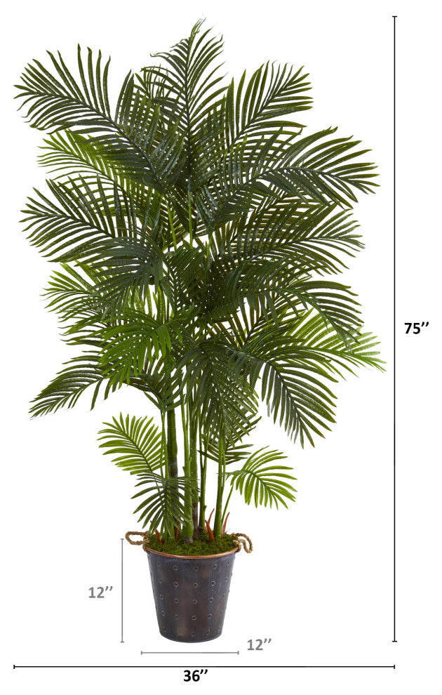 Nearly Natural 75ï¿½ Areca Palm Artificial Tree in Decorative Metal Pail / Rope