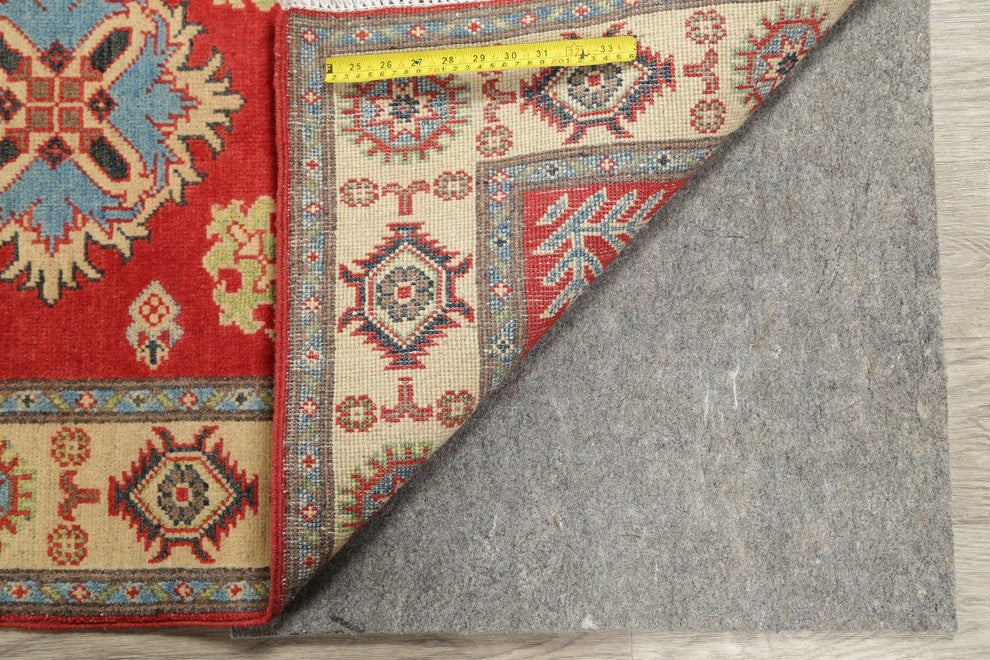 Pakistani Traditional Kazak Wool Hand Made Oriental Runner Rug, Red, 9'6"X2'10"