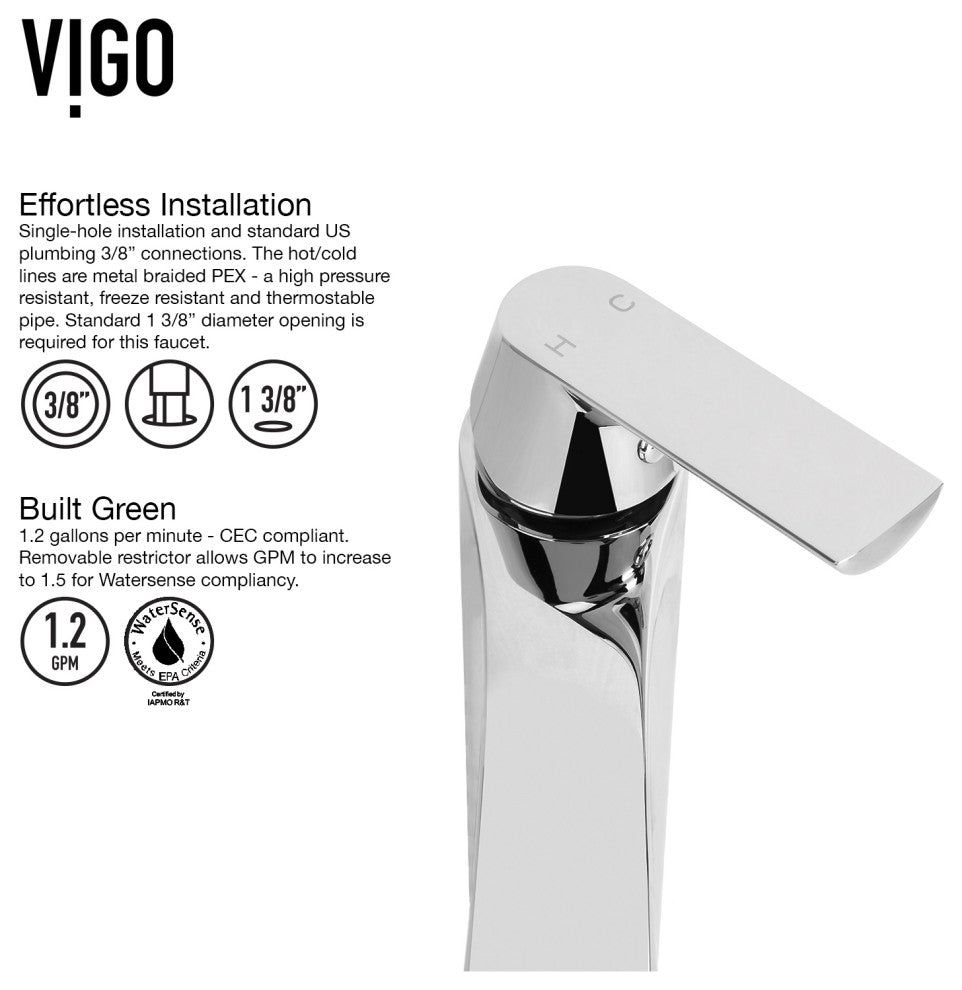 VIGO Linus 12" H Single Handle Single Hole Bathroom Vessel Faucet, Chrome
