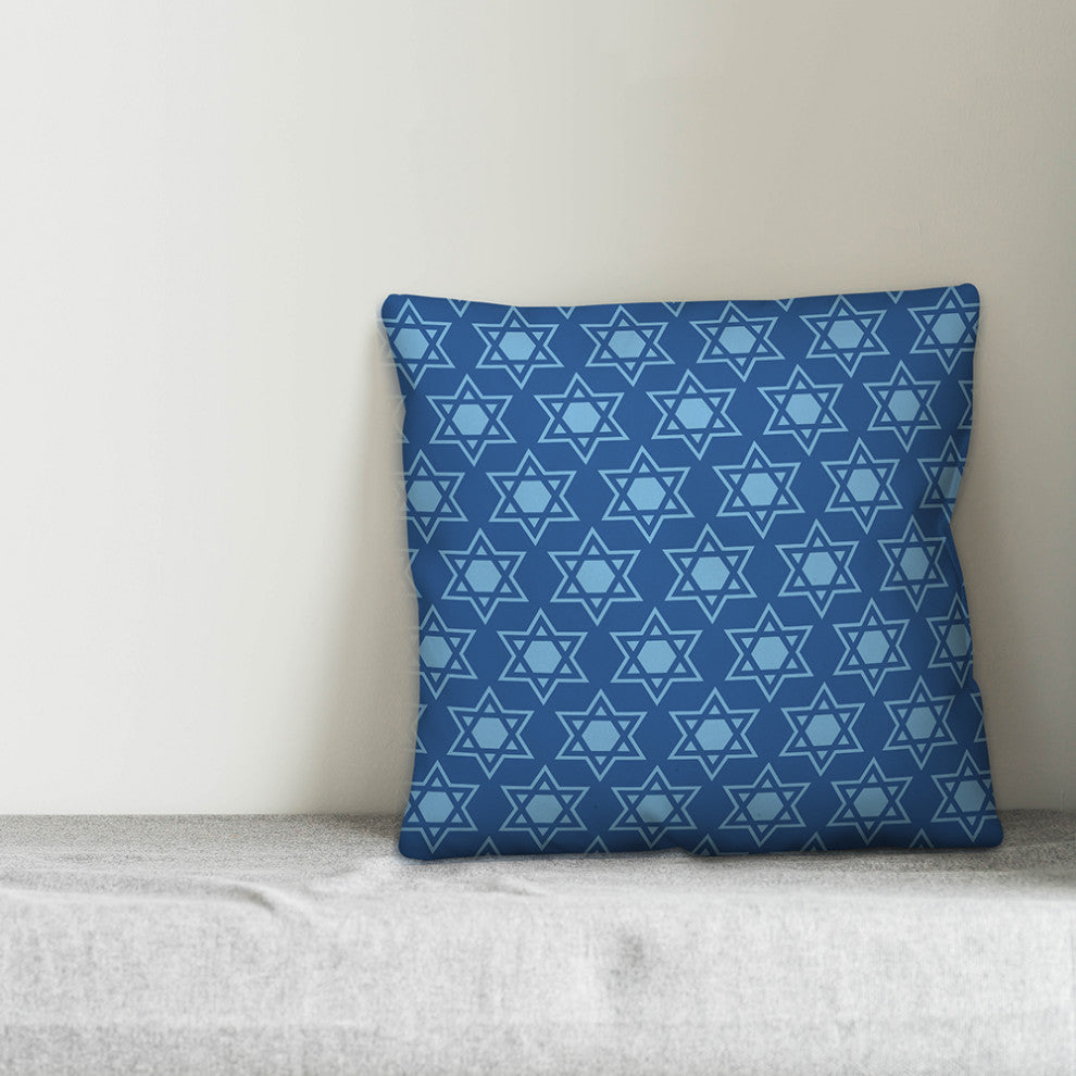 Blue Star of David Pattern 16"x16" Throw Pillow Cover