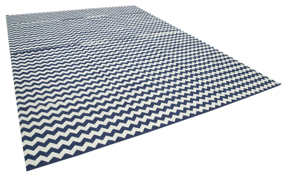 Rug N Carpet - Handmade Wool 10' 0'' x 13' 9'' Geometric Dhurrie Kilim Rug