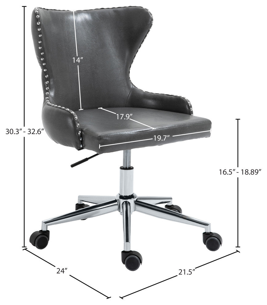 Hendrix Swivel and Adjustable Vegan Leather Office Chair, Gray, Rich Chrome Base