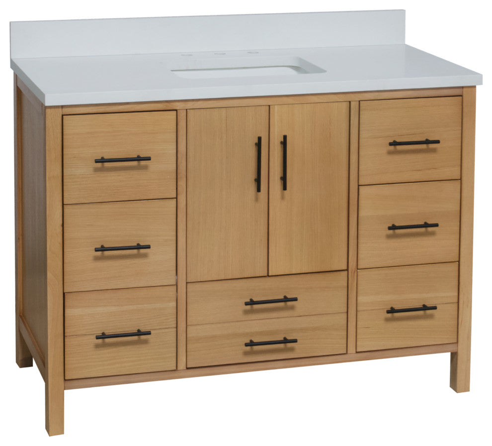 California 48" Bathroom Vanity, Blonde, Matte White