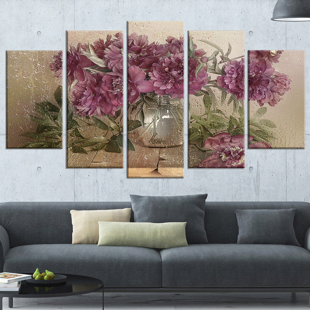 "Bouquet of Pink Peonies" Canvas Print, 5-Panels, 60"x32"