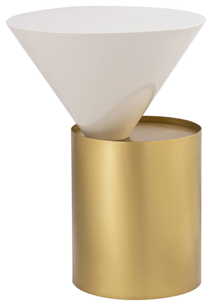 Damon White Metal Top End Table, Brushed Brass Base