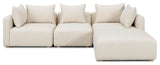 Hangover 4-Piece Upholstered Modular Sectional, Cream Textured Fabric