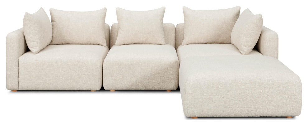 Hangover 4-Piece Upholstered Modular Sectional, Cream Textured Fabric