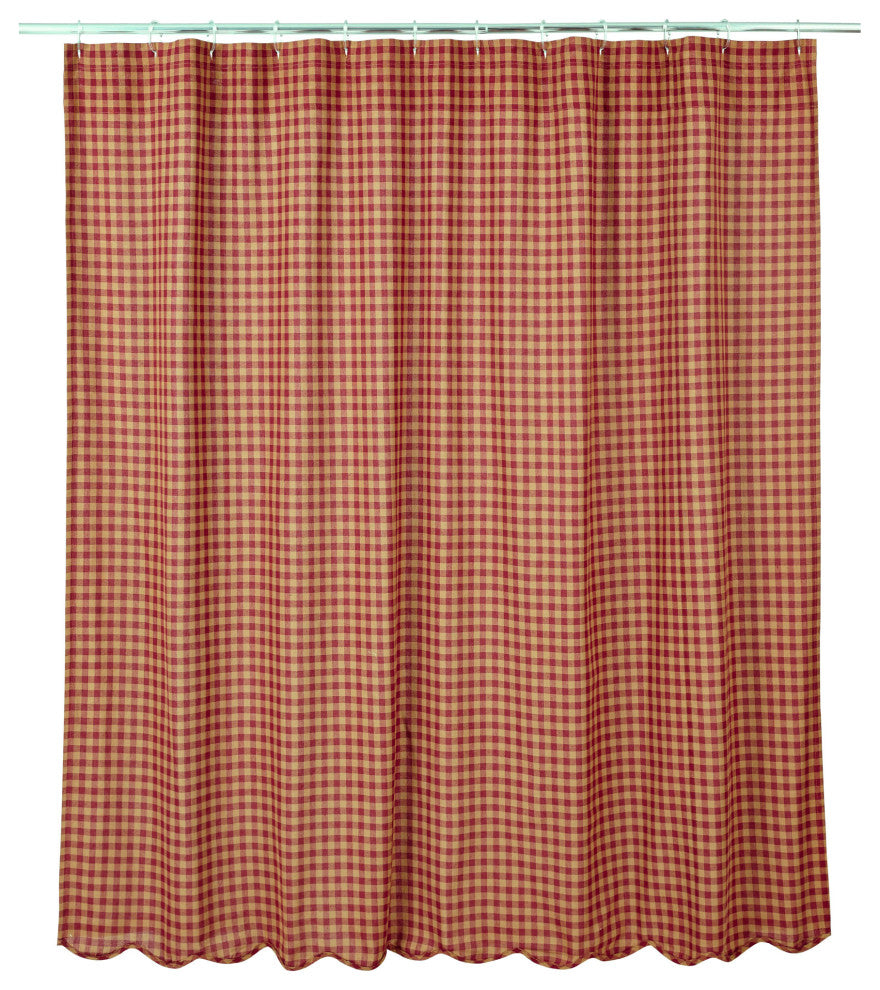 Burgundy Check Scalloped Shower Curtain