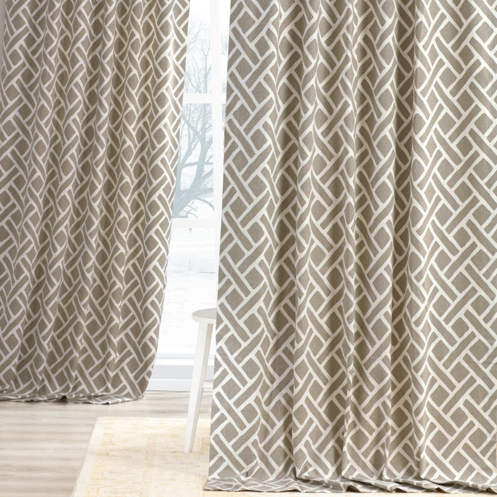 Martinique Taupe Printed Cotton Curtain Single Panel, 50"x120"