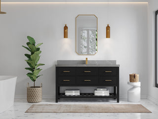 Parker 60" Single Sink Bath Vanity, Black 2" Piatra Gray