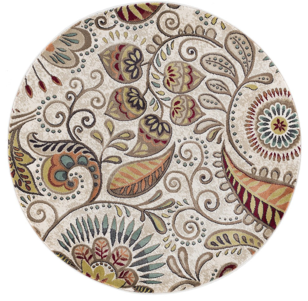 Giselle Transitional Floral Area Rug, Ivory, 5'3'' Round