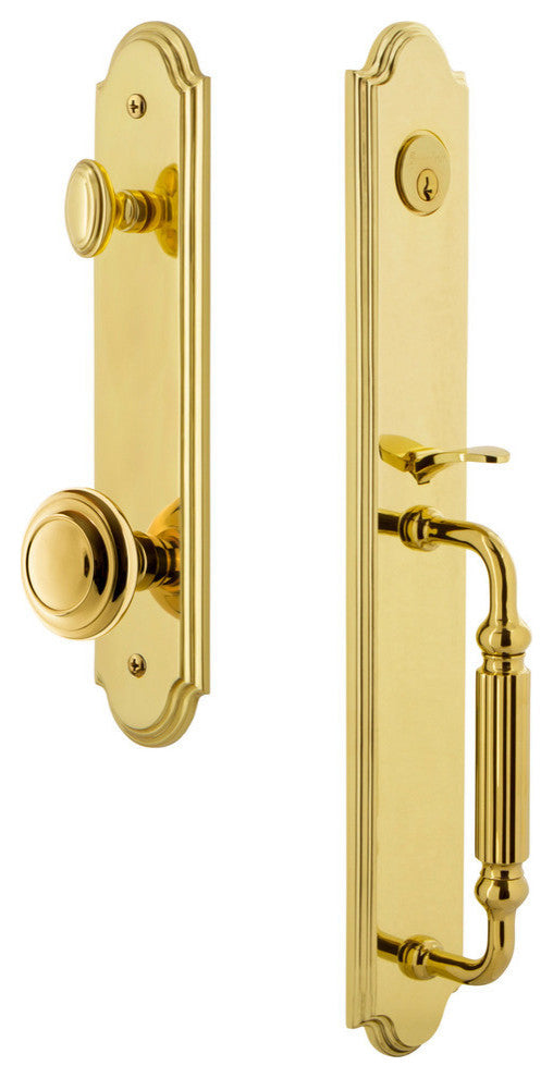 Arc 1-Piece Dummy Handleset, F Grip and Circulaire Knob, Lifetime Brass, 848526