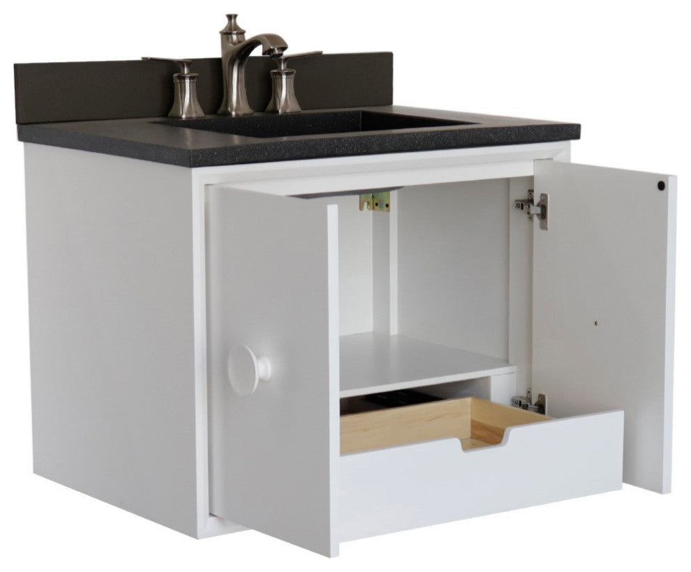 31" Single Vanity, White Finish With Black Concrete Top And Rectangle Sink