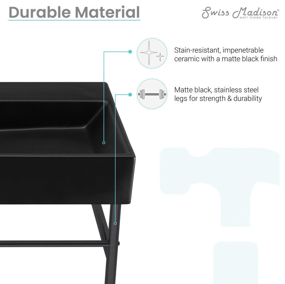 Claire 30 Ceramic Console Sink Matte Black Basin Black Legs