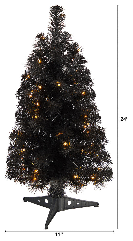 2'' Black Artificial Christmas Tree With 35 LED Lights and 72 Bendable Branches