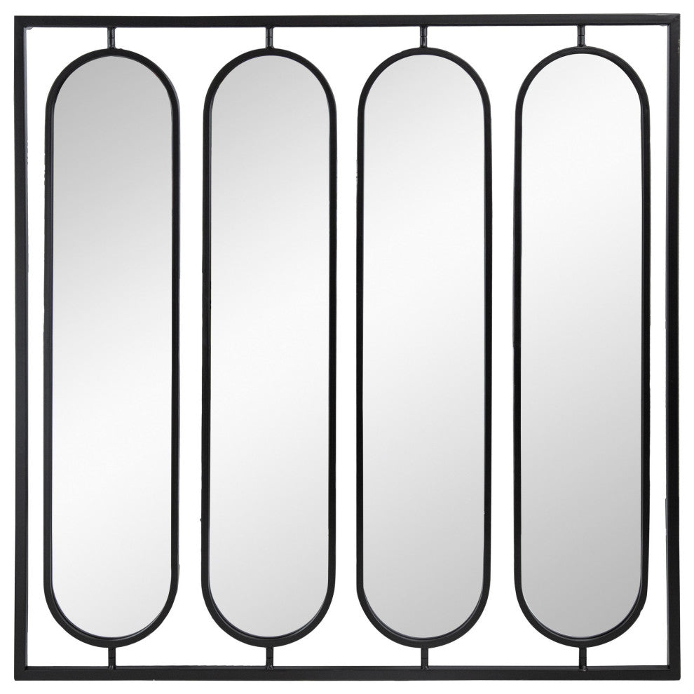 Benzara BM286301 36" Wall Decor, 4 Swiveling Oblong Mirrors, Black Metal Frame