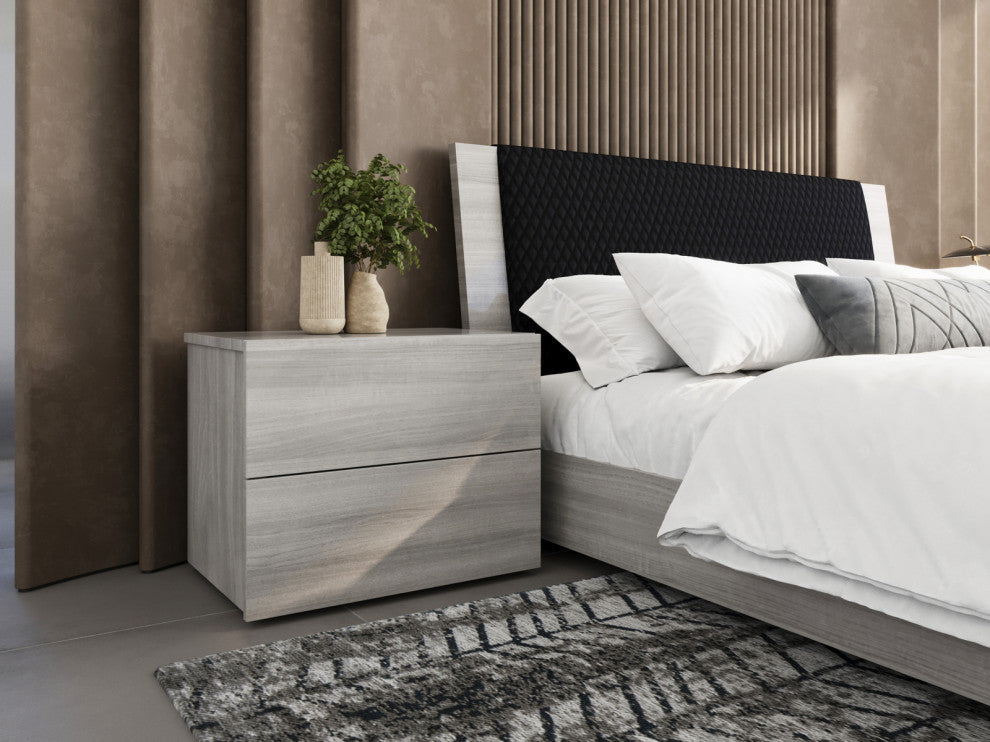 Ayla Nightstand, Light Gray Oak High Gloss