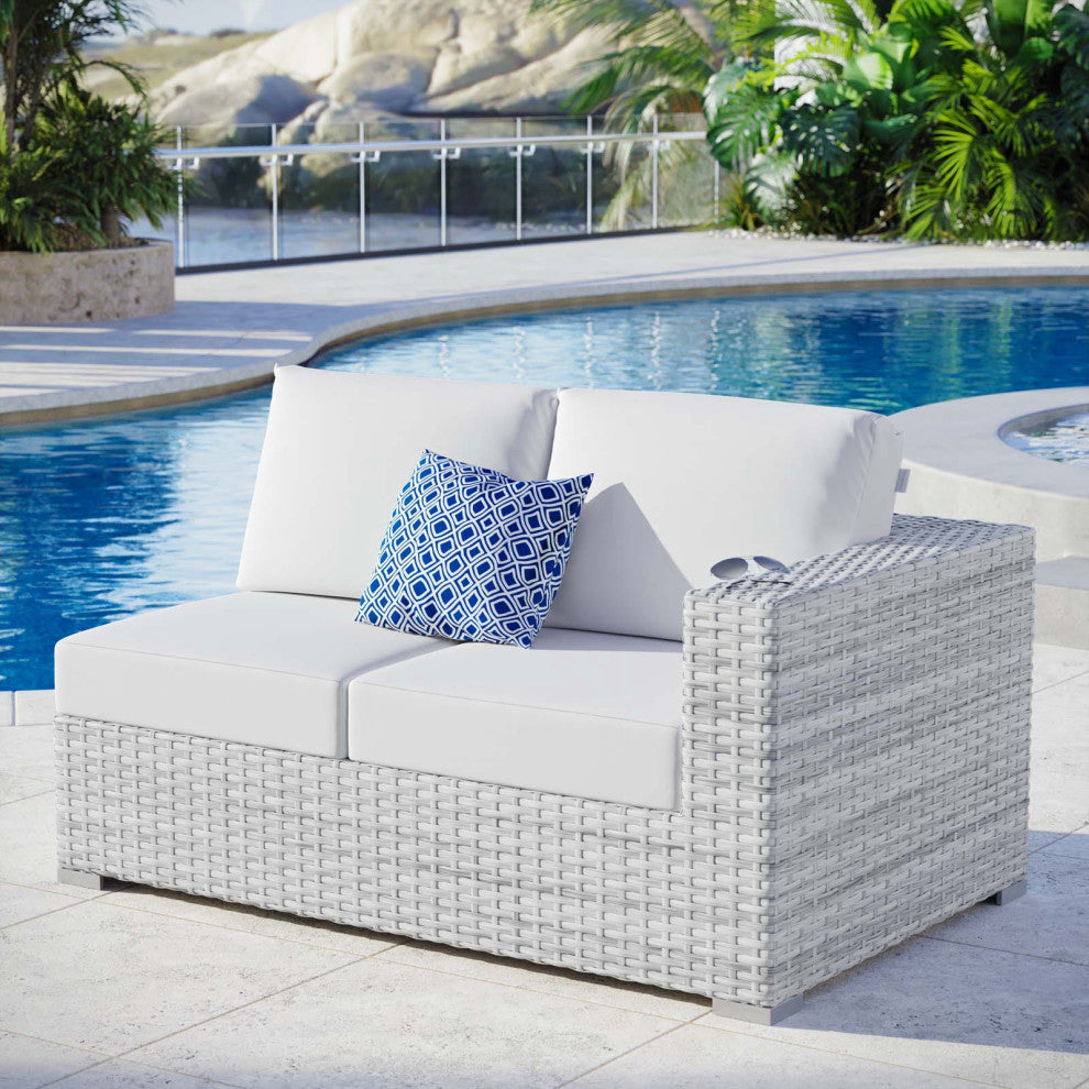 Lounge Loveseat Sofa, Rattan, Wicker, Gray White, Modern, Outdoor Patio