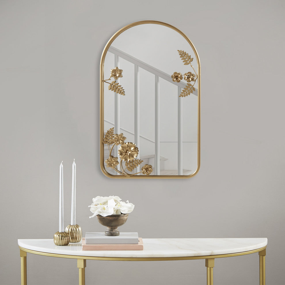Madison Park Adaline Arched Metal Floral Wall Mirror, Gold