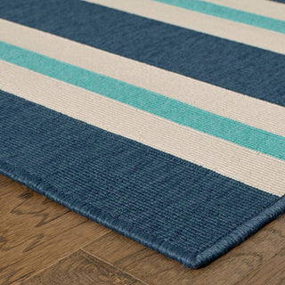 Oriental Weavers Meridian Blue/Ivory Stripe Indoor/Outdoor Rug 7'10"X10'10"