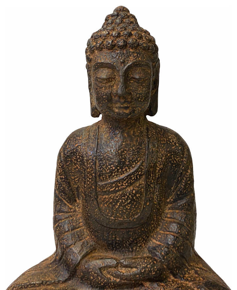 Chinese Distressed Brown Rough Marks Sitting Buddha Statue Hws1738