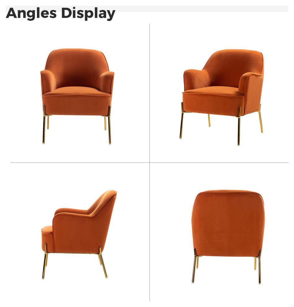 Nora Upholstered Velvet Accent Chair With Golden Base Set of 2, Orange