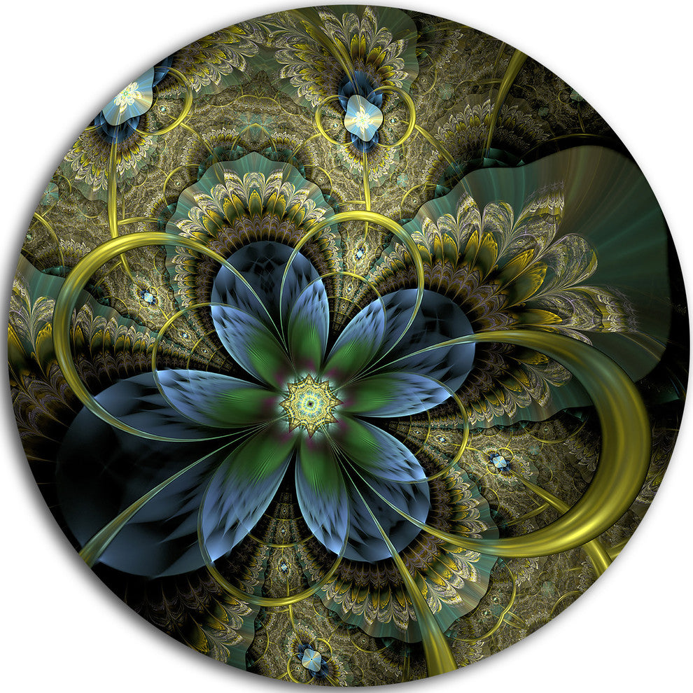 Light Fractal Flower And Butterfly, Floral Disc Metal Wall Art, 11"
